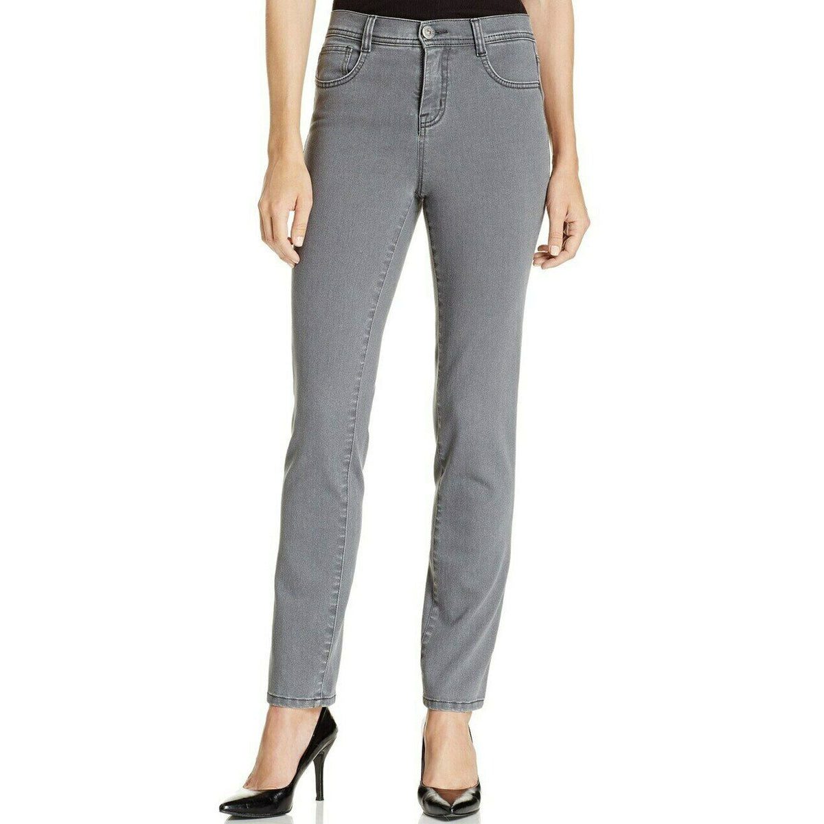 Style & Co Slim-Leg Jeans High Rise Tummy-Control Panel Pockets Gray Size 24W