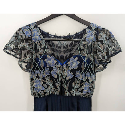 JS Collections Blue Gray Floral Lace Top Dress Size 2 Evening Prom Gown Wedding