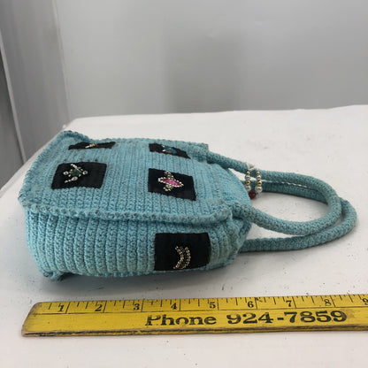 Vintage Unbranded Womens Handmade Crochet Knitted Tote Bag Turquoise Small