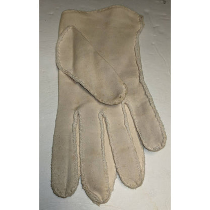 Vintage Ivory Cream Handsewn Shorties Embroidered Leaves Faux Doeskin Gloves