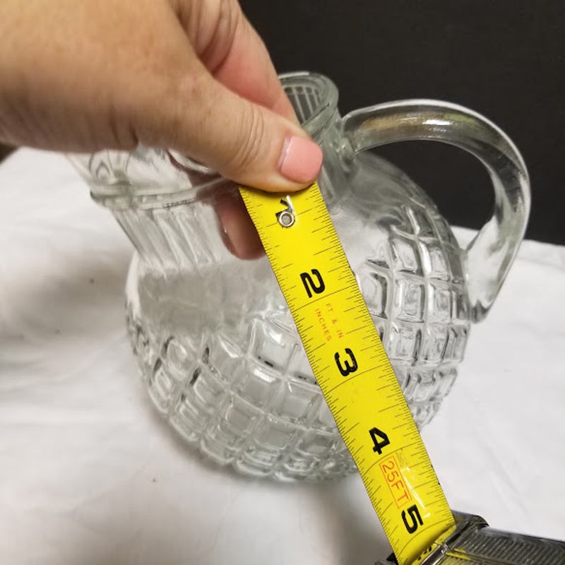 Vintage Clear Glass Petite Globe Ball Pitcher Ice Lip Crosscut Pressed Pattern