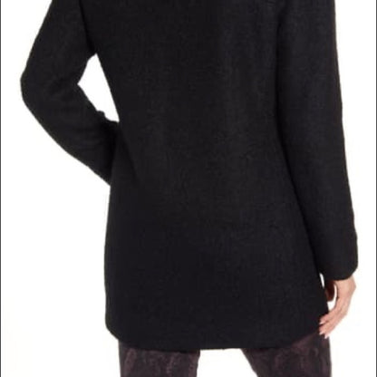 Kenneth Cole Double Breasted Rib Trim Boucle Coat WOMENS Small Jacket  Black NEW