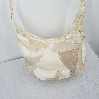 Vintage Cream Brown patchwork leather hobo bag purse handbag