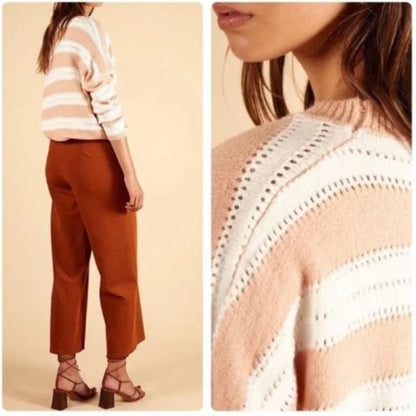 FRNCH Paris Nadiege Oversized crop Knit Striped Light Pink/White Sweater M/L