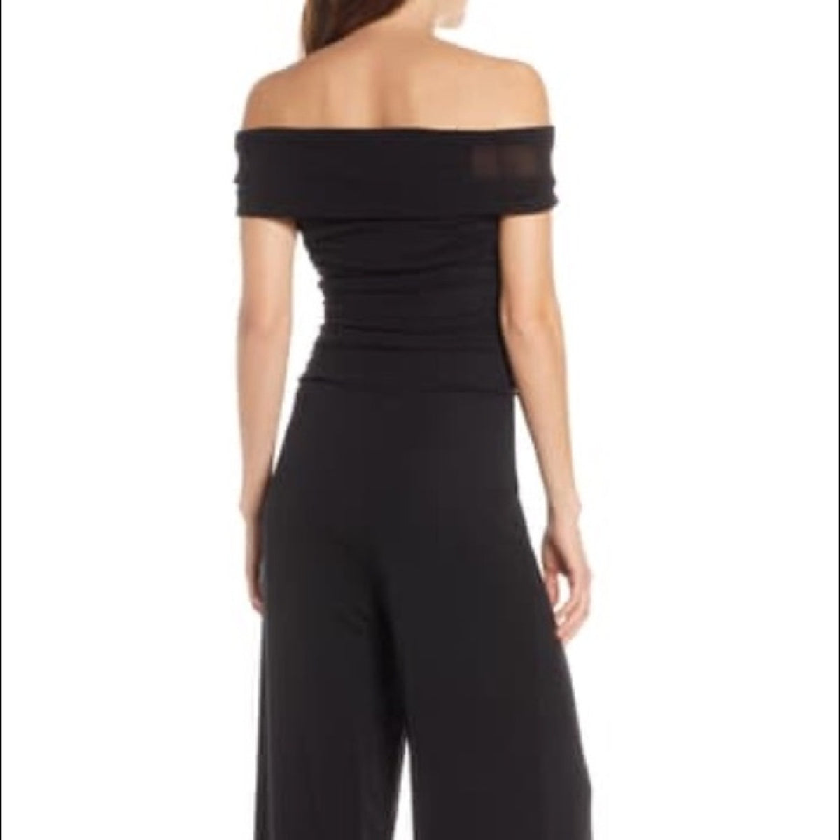 Eliza J Ruched Bodice Off Shoulder Mesh Jumpsuit Size 16
