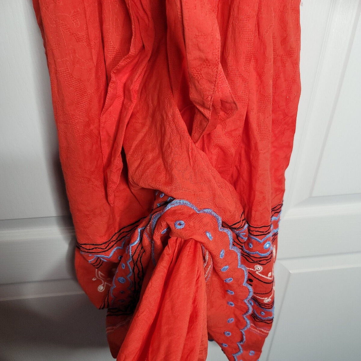 Anthropologie Scarlet Puff-Sleeved Midi Belted pockets BOHO Dress Size Medium