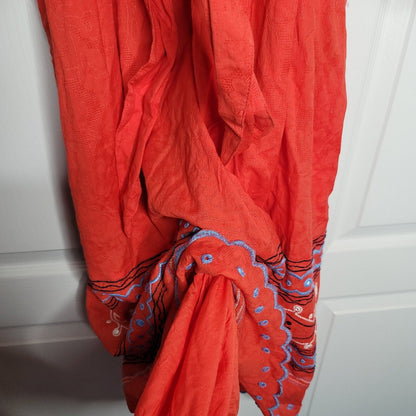 Anthropologie Scarlet Puff-Sleeved Midi Belted pockets BOHO Dress Size Medium
