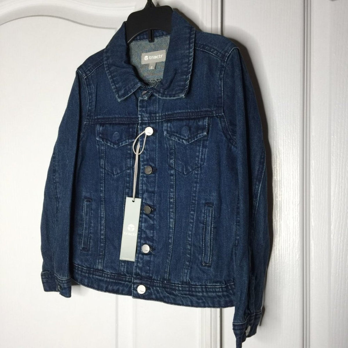 Tractr Girls Basic Denim Jacket Long Sleeve Front Button Size 6