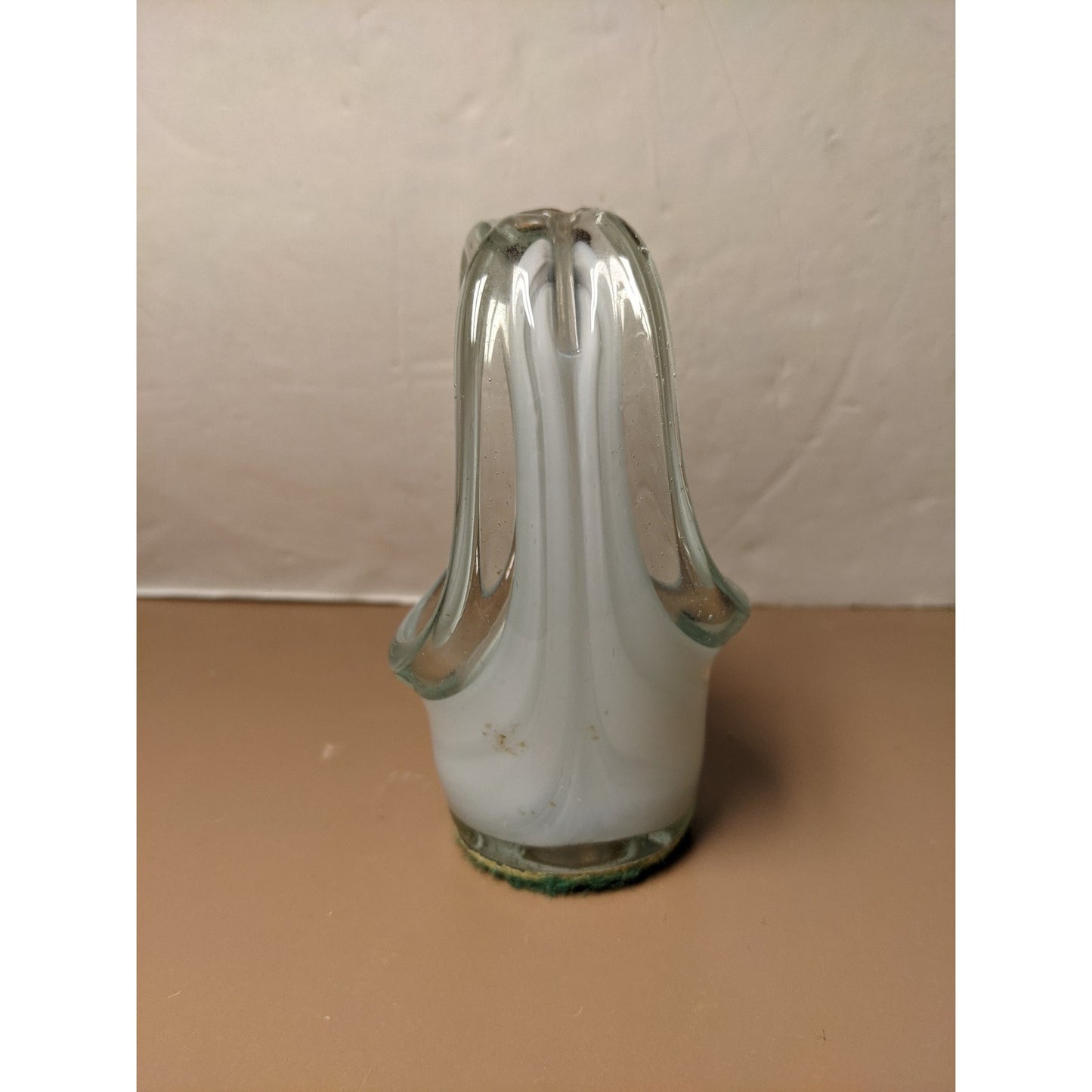 Vintage Molded Stretched Art Glass Basket Clear White Replacement Cup Hand Blown
