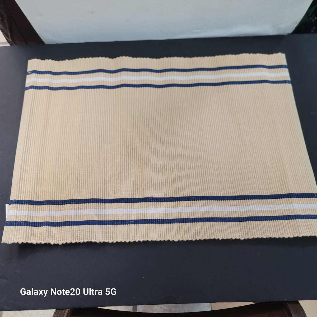 set 4 Pier 1 Imports All cotton Placemats Cream Blue White Striped VTG 20x14set