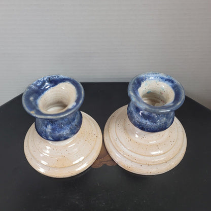 Pair Of Vintage Signed DB Studio Pottery 4” Tall Candlesticks Candle Holders