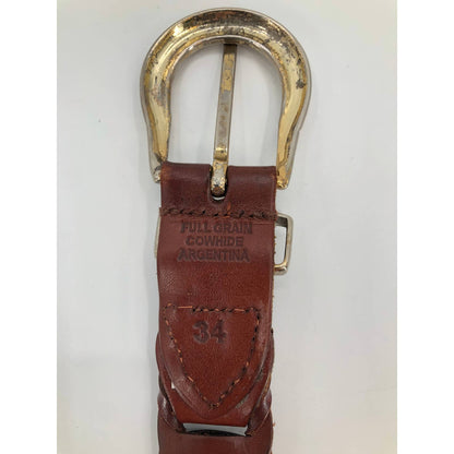 Vintage Sz 34 Argentina Braided Full Grain Cowhide Leather Belt Goldtone Buckle
