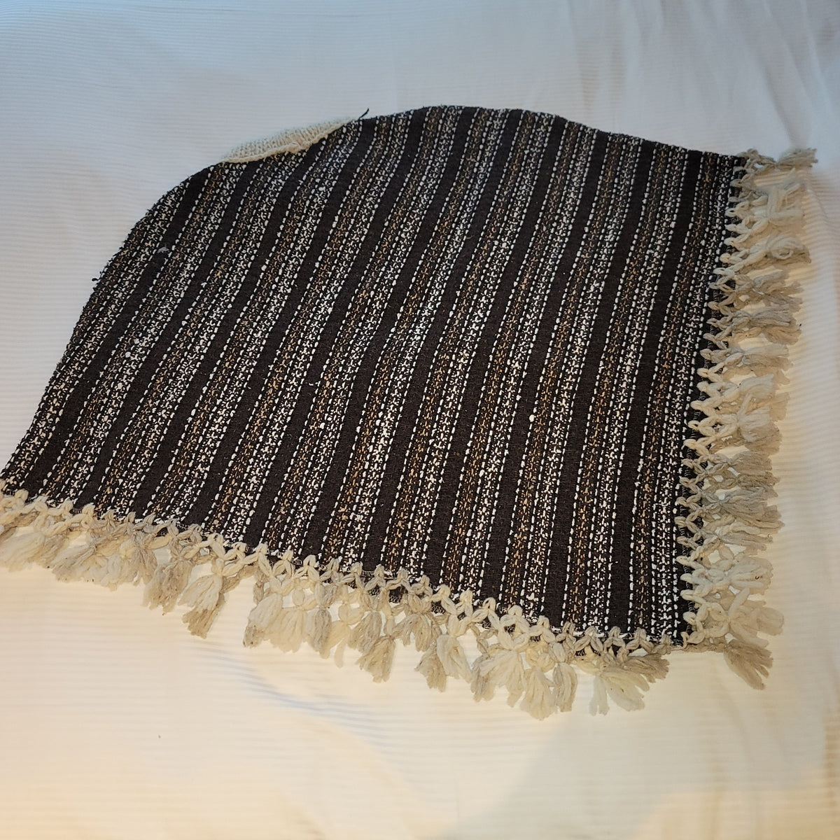 Handmade heavy poncho fringe wood button Winter One Size Multicolor Wool Cotton