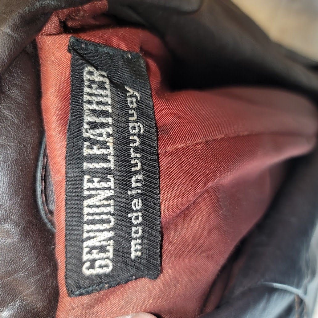 Genuine Leather Uruguay Coat Jacket Long Belted Size 9/10 Lined Wide Lapel