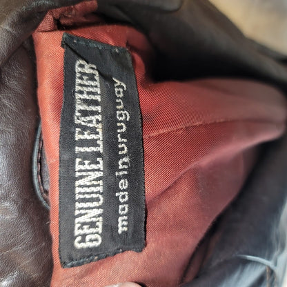 Genuine Leather Uruguay Coat Jacket Long Belted Size 9/10 Lined Wide Lapel