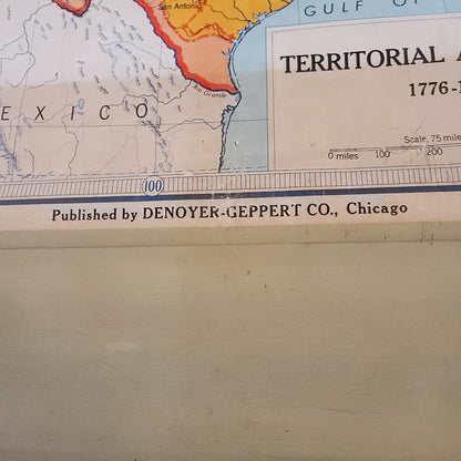 1960s Denoyer Geppert  School Wall Rollup Map Territorial Acquisitions 2 in 1