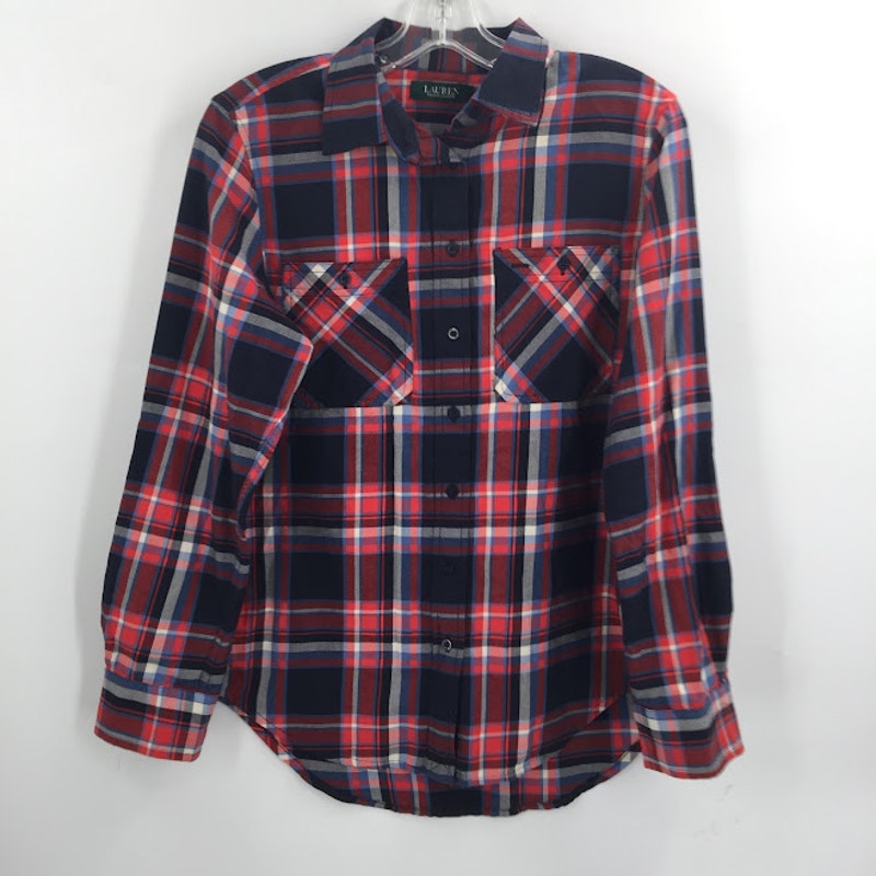 Lauren Ralph Lauren Plaid button up Medium red blue long sleeve cabin farm