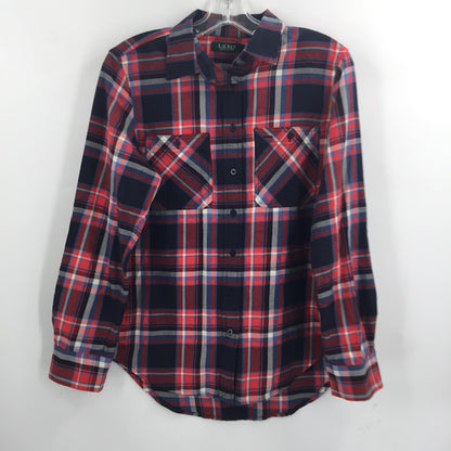 Lauren Ralph Lauren Plaid button up Medium red blue long sleeve cabin farm