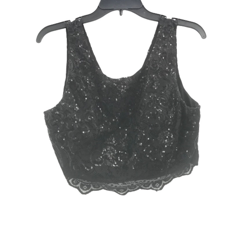 City Studio Sequined Lace Detail Crop Top Blouse Sleeveless Black 13