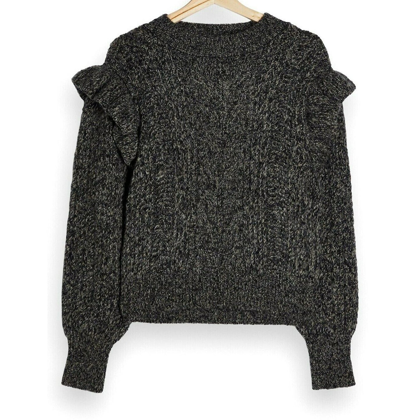 Topshop Cable Knit Ruffle Sleeve Pullover Sweater Size 0-2 Charcoal Gray NWT