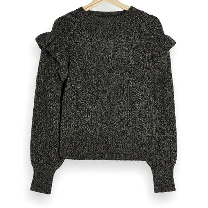 Topshop Cable Knit Ruffle Sleeve Pullover Sweater Size 0-2 Charcoal Gray NWT