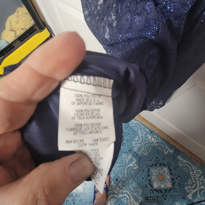 Jump Dress Dark Blue Size 1/2 Maxi Spaghetti Straps Embroidered Overlay Lined