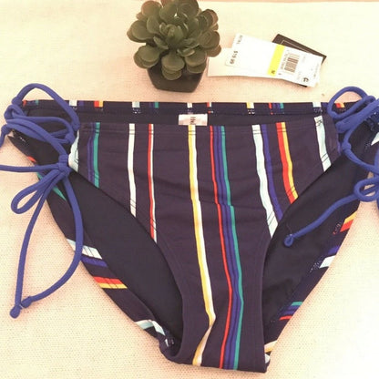 Hula Honey Stripped Side Tie Bikini Bottom Size Medium