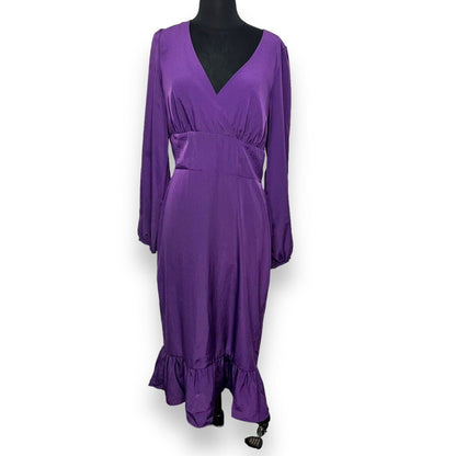 Abound Long Sleeve Ruffle Trim Midi Dress Size Small Purple NWT V-Neck Surplice