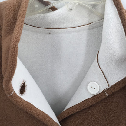 QVC XL Reversible button Front Fleece Jacket Coat Long Sleeves Brown Side Pocket