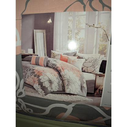 Madison Park Lola Queen Comforter shams skirt pillows Set Grey/Pink/White  NEW