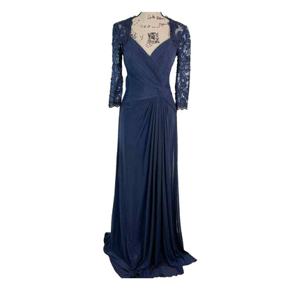 La Femme Sweetheart Neck Lace Sleeve Knot Detail Gown Dress Sz 18 Navy NWT 23244