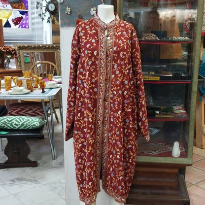 Handcrafted Bohemian Floral Wool Lined Duster Jacket - Large (NEW)