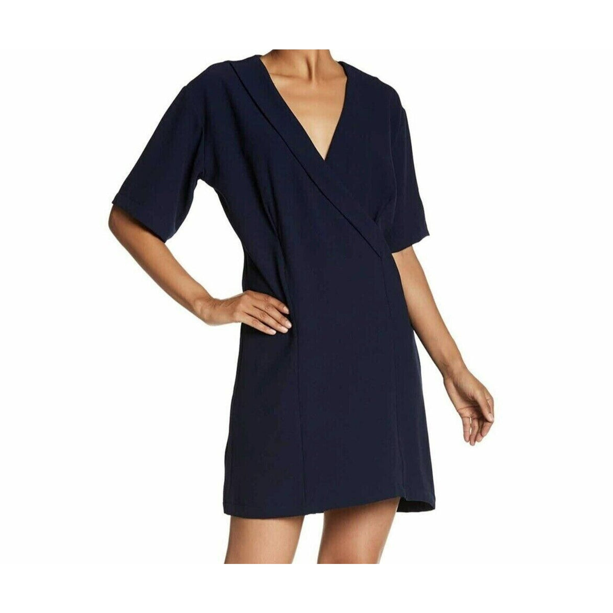 Bobeau Short Sleeve V-Neck Faux Wrap Mini Dress Sz XS / Extra Small Black NWT