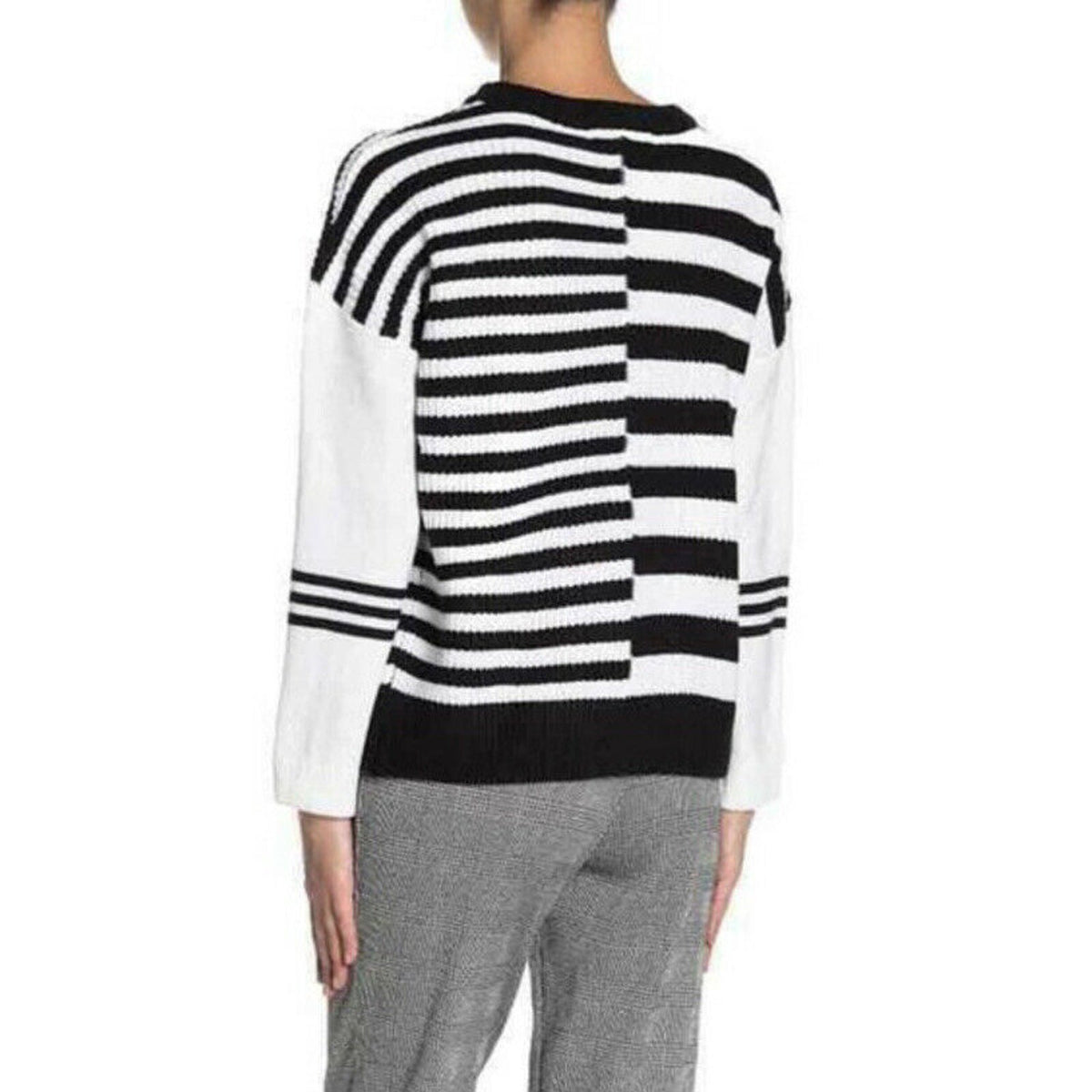 Catherine Malandrino NWT Women’s Black White Stripe Crewneck Sweater Sz XSmall