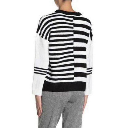 Catherine Malandrino NWT Women’s Black White Stripe Crewneck Sweater Sz XSmall