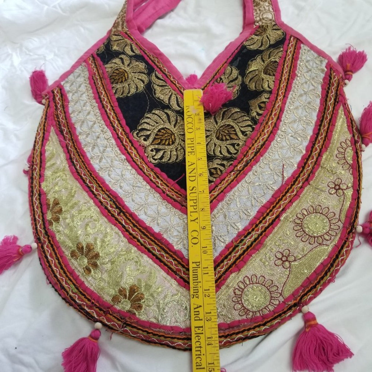 Reclaimed Fabric Indian shoulder purse Gypsy Boho Hippy Bucket Bag 17" X 28" NEW