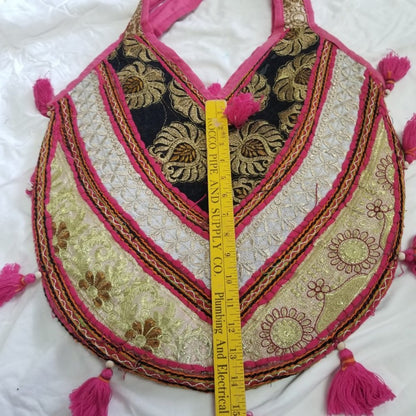 Reclaimed Fabric Indian shoulder purse Gypsy Boho Hippy Bucket Bag 17" X 28" NEW