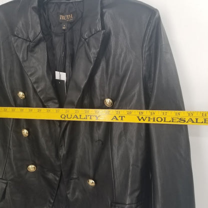 Truth by Republic Faux Black Leather Jacket Gold Buttons SOFT Coat SUPER SOFT