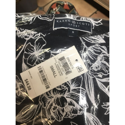 Karen Scott Summer Floral Boat-Neck Mini Dress Half Sleeve Blue Small NEW casual