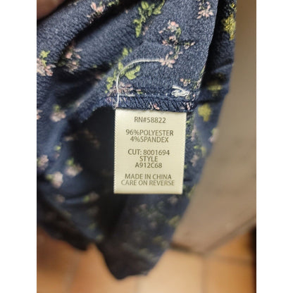 Max Studio Waist Tie Flounce Hem Dress Navy Floral Womens Medium Midi 3/4 Sleeve