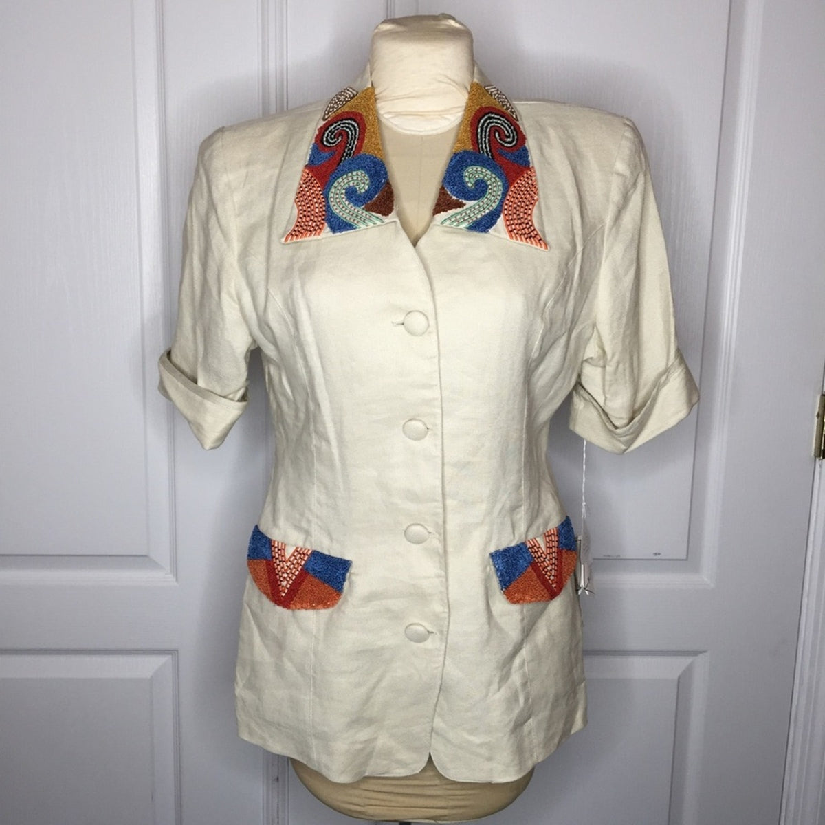 Premiere Designer 2 Pc. vintage Pant Jacket Suit Vintage LINEN Size 10 Cream