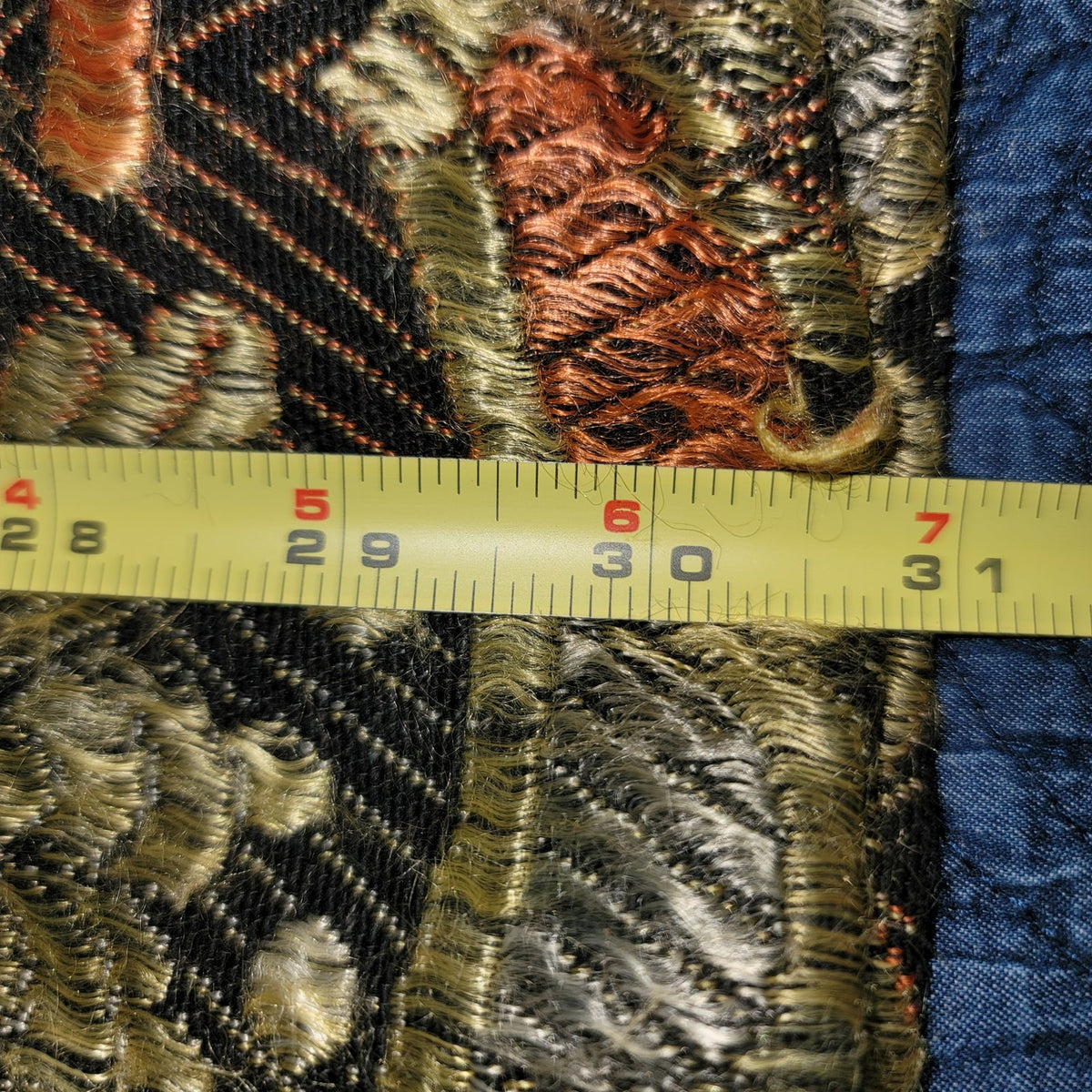 Metallic copper black throw fringe BOHO damaged coverlet crafting artwork teddie