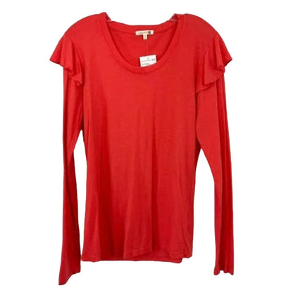 Sundry Womens Ruffle Shoulder Top Size 2/Medium Cherry Red NEW Long Sleeve Scoop