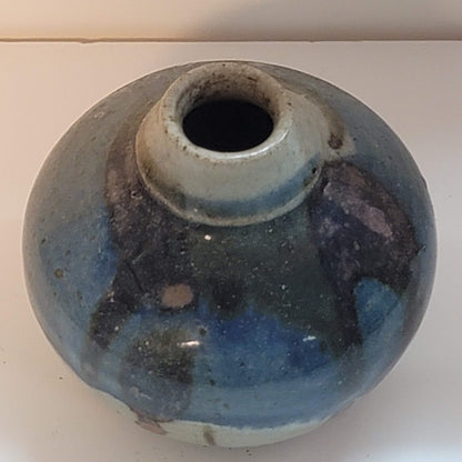 Mini blue vase Handthrown clay pottery Signed table flower dripware