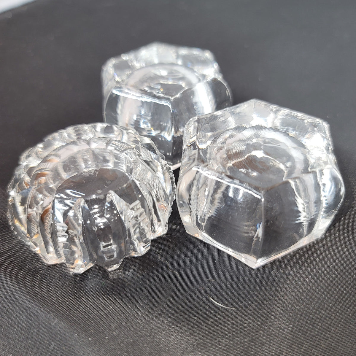 Lot of 3 mini glass crystal salt cellars tableware cut