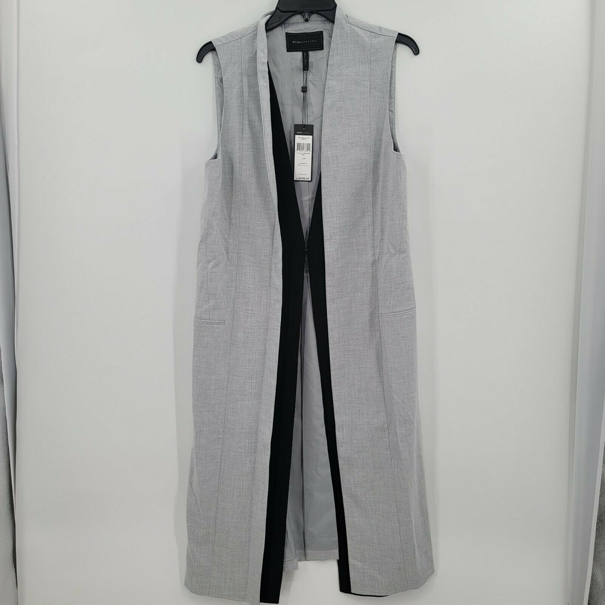 BCBGMAXAZRIA Longline Open Front Vest Coat Sleeveless Heather Gray Medium