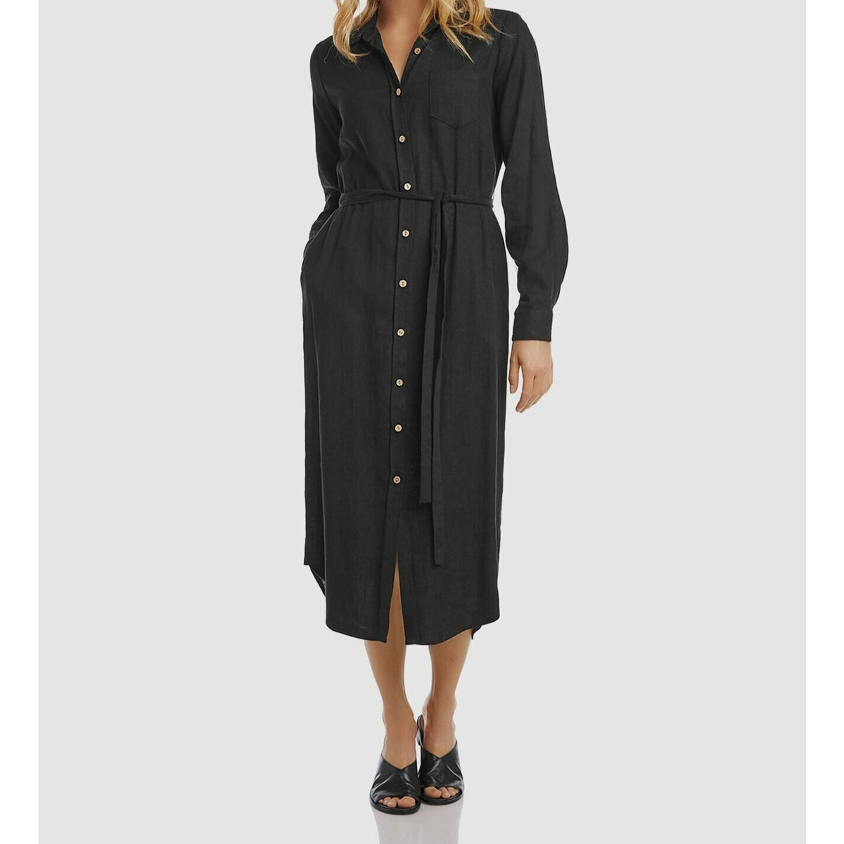 Karen Kane Black Long Sleeve Button-Up Collared Shirt Dress Size 1X NWT