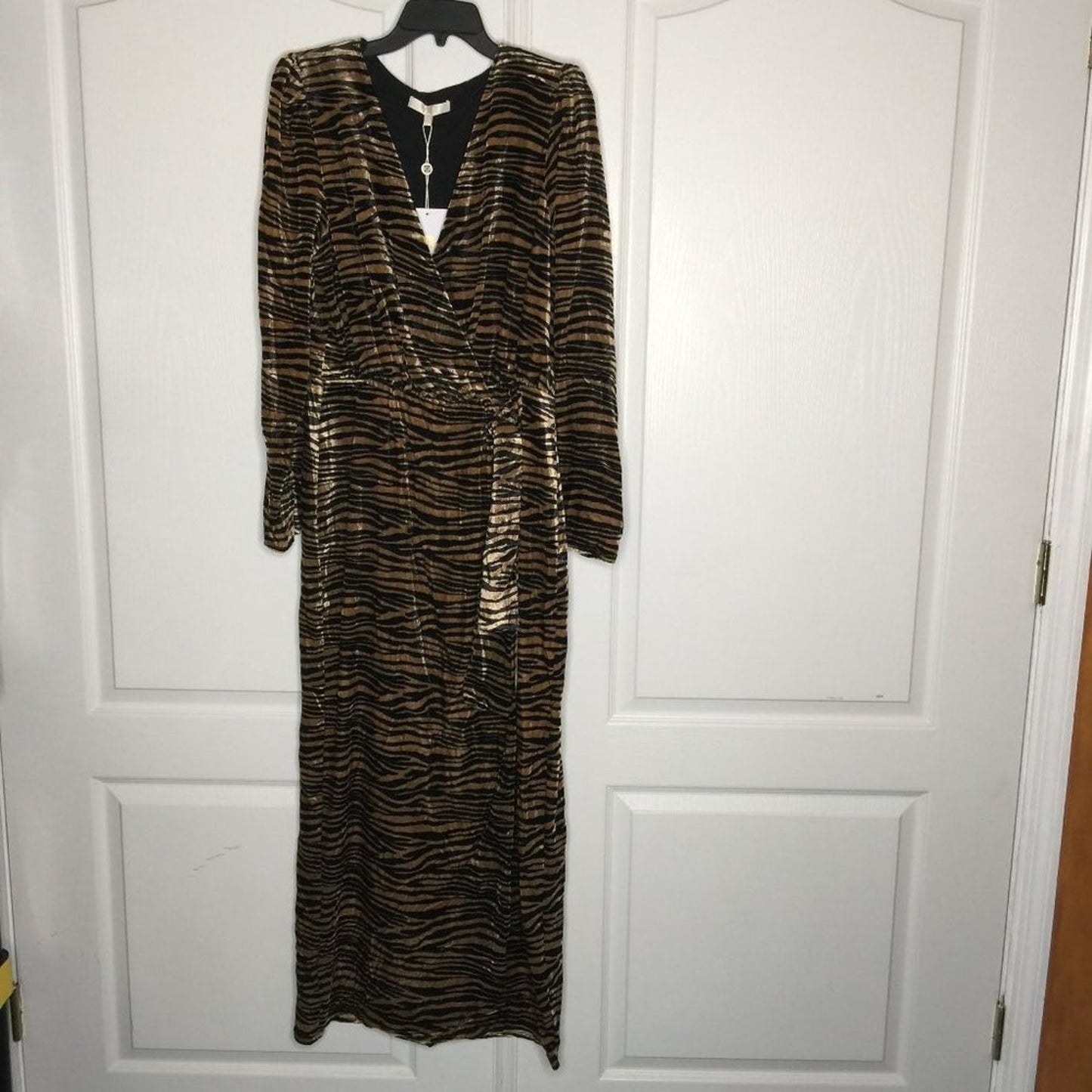 Wayf Arlene Midi Wrap Dress Long Sleeve Animal Print Black Brown Size XL NEW