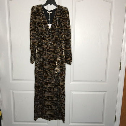 Wayf Arlene Midi Wrap Dress Long Sleeve Animal Print Black Brown Size XL NEW