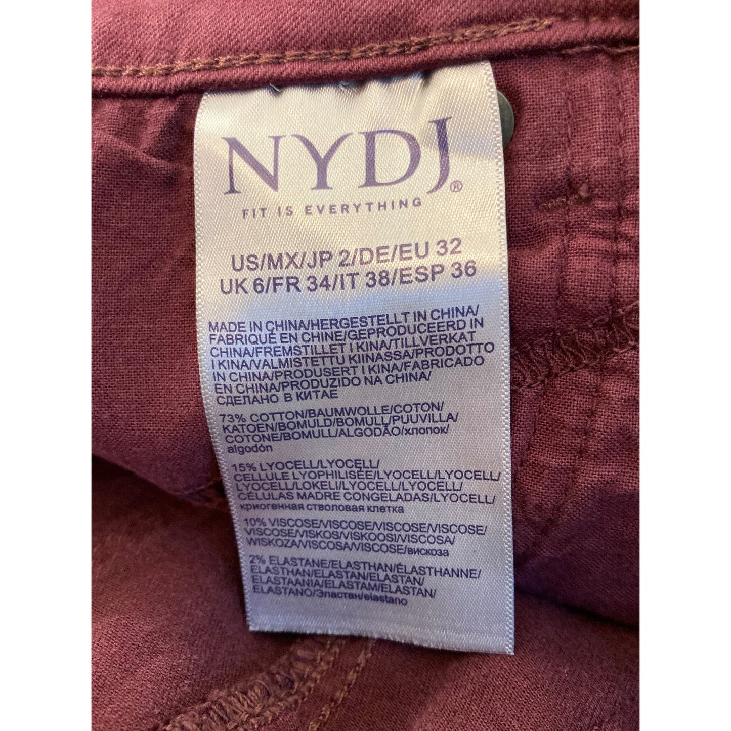 NYDJ Women's Jeans Marilyn Straight Leg Size 2 Deep Merlot Wine NWT Pants